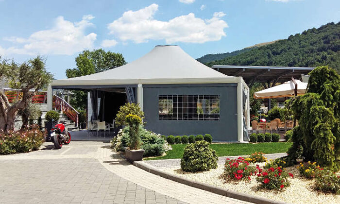 Airone Rubino, gazebo modulare con telo in PVC
